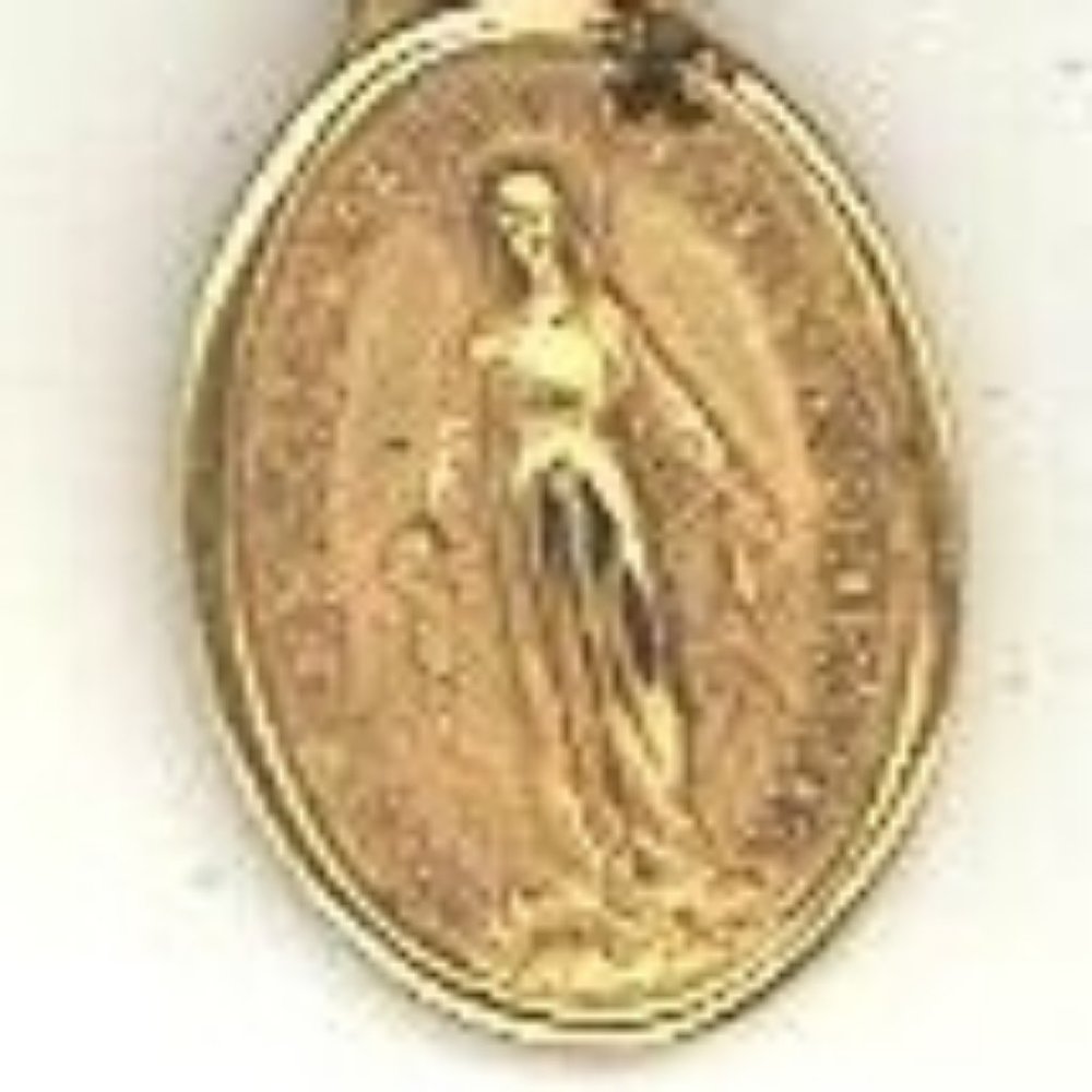 Vintage catholic medal charm gold wash Mary Christ